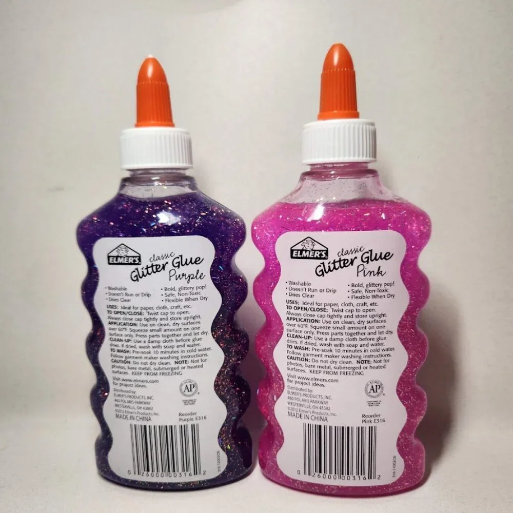 New 2x Elmer's Liquid Glitter Glue pink purple school supplies Slime arts crafts